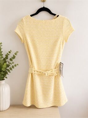 B Darlin Light Yellow Tweed Mini Dress with Belt